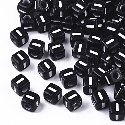 Perles acryliques opaques, trou horizontal, style alphabet, cube, noir et blanc, letter.i, 5x5x5mm, Trou: 2mm, environ 5000 pcs/500 g