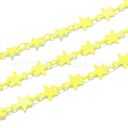 Spritzlackierte Messinggliederketten, gelötet, mit Spule, Stern, Gelb, Link: 4x3x0.5 mm, Sterne: 8.5x6.5x0.4 mm, 32.8 Fuß (10m)/Rolle