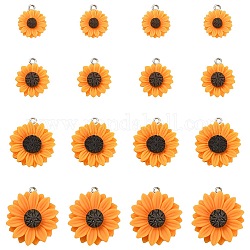 20Pcs 4 Styles Opaque Resin Pendants, with Platinum Tone Iron Loops, Sunflower Charm, Dark Orange, 19.5x16x5mm, Hole: 2mm, 5pcs/style