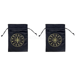 Creatcabin 2pcs pochettes d'emballage en velours, sacs à cordonnet, rectangle, noir, Motif de constellation, 18.2x12.8~13.5x0.2 cm, 2 pcs