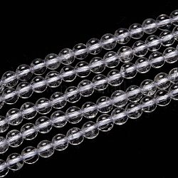 Chapelets de perles en cristal de quartz naturel, perles de cristal de roche, avec du fil de coton, ronde, 4mm, Trou: 1mm, Environ 93 pcs/chapelet, 15 pouce (38 cm)