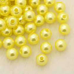 Abalorios de acrílico de la perla de imitación, teñido, redondo, amarillo, 10x9.5mm, agujero: 2.5 mm, aproximamente 1070 unidades / libra