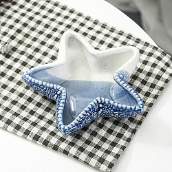 Керамические ювелирные тарелки с морской звездой, ювелирная тарелка, лоток для хранения колец, ожерелья, серьга, стальной синий, 155x150x36 мм