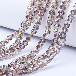 Chapelets de perles en verre transparent électrolytique, demi-plaqué, facette, rondelle, rose plaqué or, 4x3mm, Trou: 0.4mm, Environ 123~127 pcs/chapelet, 16.5~16.9 pouce (42~43 cm)