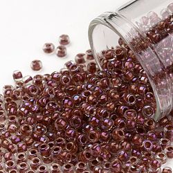 Toho perles de rocaille rondes, Perles de rocaille japonais, (186) cristal lustré de couleur intérieure / doublé terre cuite, 8/0, 3mm, Trou: 1mm, à propos 222pcs / bouteille, 10 g / bouteille