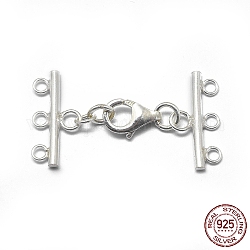 925 Sterling Silver Lobster Claw Clasps, with Cord Ends, with 925 Stamp, Silver, 34x18mm, Hole: 1.6mm