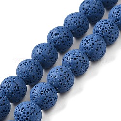 Бусы из натурального камня лавы, окрашенные, круглые, королевский синий, 8 мм, Отверстие: около 2 мм, около 52 шт / нитка, 15.5 дюйм