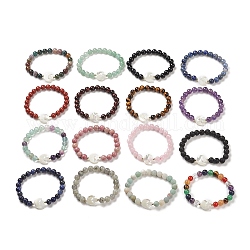 Bracelet extensible mélange de pierres naturelles et d'hématite synthétique, lune coquillage avec étoile perlée bracelet ajustable pour femme, diamètre intérieur: 2-3/8 pouce (5.9 cm)