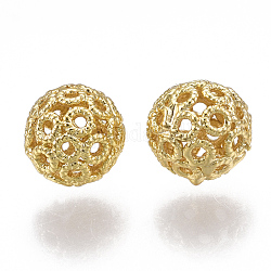 Brass Filigree Beads, Filigree Ball, Round, Nickel Free, Real 18K Gold Plated, 8mm, Hole: 1mm