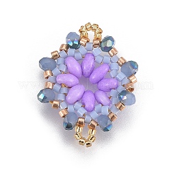 Liens de perles de rocaille japonaises miyuki & toho, motif de tissage, fleur, support violet, 24~25.6x19~19.2x3.2~3.6mm, Trou: 1.5~1.6mm