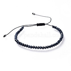Adjustable Electroplate Glass Braided Bead Bracelets, with Nylon Thread and 304 Stainless Steel Spacer Beads, Prussian Blue, 1-5/8 inch~3 inch(4.1~7.8cm)