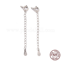 925 estensori per catena in argento sterling, con chiusure ad anello a molla e ciondoli, lacrima, argento antico, 60x5.8mm, Foro: 1.6 mm