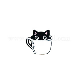 Pasador de esmalte de aleación, broche para ropa de mochila, taza con gato, negro, 25.6x28mm