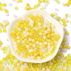 Perles en verre, ronde, mixedstyle, jaune, 4~4.5x4mm, Trou: 0.8mm, environ 1000 pièces/1 sac