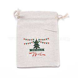 Pochettes de rangement en tissu de coton de noël, rectangles sacs à cordon, pour les sacs-cadeaux de bonbons, motif d'arbre de Noël, 13.8x10x0.1 cm
