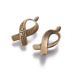 Breast Cancer Awareness Ribbon Carved Word Hope Tibetan Style Alloy Message Pendants, Cadmium Free & Nickel Free & Lead Free, Antique Bronze, 17x8x3mm, Hole: 2mm