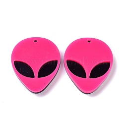 Непрозрачные акриловые подвески, инопланетное лицо, темно-розовыми, 35.5x29.5x4 мм, отверстие : 1.8 мм