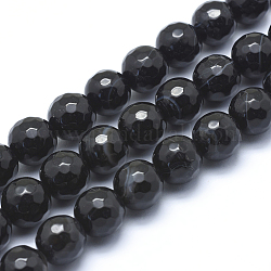 Natürliche Achat Perlen, gefärbt, facettiert rund, Schwarz, 14 mm, Bohrung: 2 mm, ca. 28 Stk. / Strang, 15.1: (38.5cm)
