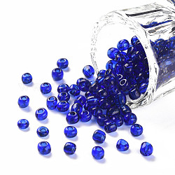 (service de remballage disponible) perles de rocaille en verre, transparent , ronde, bleu, 6/0, 4mm, Trou: 1.5mm, environ 12 g /sachet 