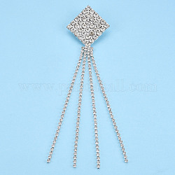 Crystal Rhinestone Rhombus with Tassel Lapel Pin, Creative Brass Badge for Backpack Clothes, Silver, 118x29.5x9mm, Pin: 0.6mm