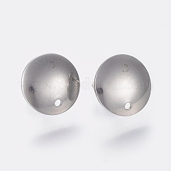 Accessoires de puces d'oreilles en 304 acier inoxydable, avec boucle, plat rond, couleur inoxydable, 13x2mm, Trou: 1.5mm, pin: 0.8 mm
