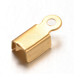 イオンプレーティング（ip）304ステンレス鋼折りたたみカシメエンドパーツ  圧着コードの端を折ります  ゴールドカラー  10x4x3mm  穴：1mm  内径：3.5mm
