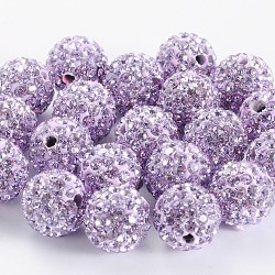 Perles de strass de grade A, Perles de boule pavé disco , résine et de kaolin, ronde, violet, pp11 (1.7~1.8mm), 10mm, Trou: 1.5mm