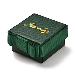 Квадрат и слово ювелирные изделия картонные шкатулки, с бантом и губкой, для серьги, кольцо, колье и браслеты подарочная упаковка, темно-зеленый, 5.5x5.3x3 см, Внутренний размер: 4.4x4.4 см