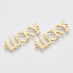 201 Stainless Steel Links connectors, Laser Cut Links, Word Lucky, Golden, 29x9x1mm, Hole: 1.5mm