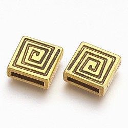Tibetan Style Slide Charms, Lead Free and Cadmium Free, Square, Antique Golden, 14x14x5mm, Hole: 2mm