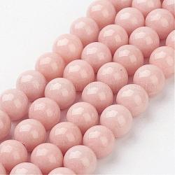 Chapelets de perles rondes en jade de Mashan naturelle, teinte, saumon clair, 10mm, Trou: 1mm, Environ 41 pcs/chapelet, 15.7 pouce