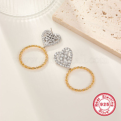 Boucles d'oreilles pendantes en argent sterling bicolore en platine et doré 925, avec zircons, ronde, 52x22mm