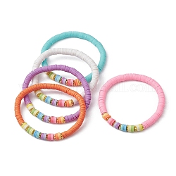 Polymer Clay Heishi Surfer Stretch Bracelet, Preppy Bracelet, Mixed Color, Inner Diameter: 2-1/4 inch(5.6cm)