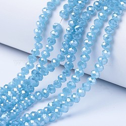 Electroplate Glass Beads Strands, Imitation Jade Beads, Pearl Luster Plated, Faceted, Rondelle, Light Sky Blue, 6x5mm, Hole: 1mm, about 87~90pcs/strand, 17~17.5 inch(42.5~43.75cm)