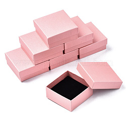 Картонные коробки ювелирных изделий, Для кольца, серьга, ожерелье, с губкой внутри, квадратный, розовые, 7.4x7.4x3.2 см