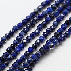 Naturales lapis lazuli de hebras de abalorios, reronda facetas, 3mm, agujero: 0.8 mm, aproximamente 112 pcs / cadena, 15 pulgada