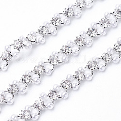 Handmade Acrylic and Rhinestone Beaded Chains, with Brass Findings, Long-Lasting Plated, with Spool, Unwelded, Platinum, 3mm, Rings: 6x0.9mm, Rhinestone: 5x4mm, about 16.4 Feet(5m)/roll