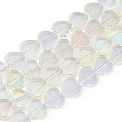 Transparent Electroplate Glass Beads Strands, Half Plated, Heart, Beige, 9.5x10.5x3mm, Hole: 0.8mm, about 60pcs/strand, 21.65 inch(55cm)