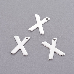 201 Stainless Steel Charms, Letter, Silver Color Plated, Letter.X, 11x9x0.6mm, Hole: 1mm