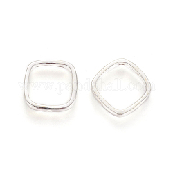 925 Sterling Silver Bead Frames, Carved with 925, Square, Silver, 12.5x12.5x2mm, Hole: 1.2mm, Inner Diameter: 9.5mm