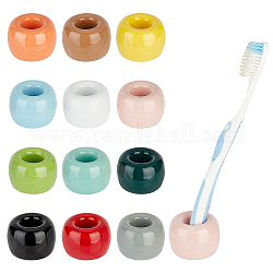 AHADERMAKER 12Pcs 12 Colors Ceramic Toothbrush Base, Mini Porcelain Toothbrush Holder, Bathroom Accessories, Rondelle, Mixed Color, 42x30~31mm, Inner Diameter: 17mm, 1pc/color