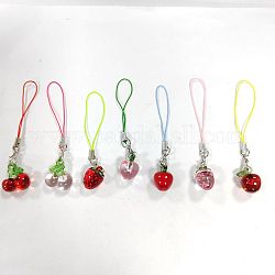 Cell Phone Strap Charm, Apple & Strawberry & Cherry Acrylic Charm Hanging Keychain for Women, with Polyester Cord, Mixed Color, 8.5~8.8cm, 7pcs/set