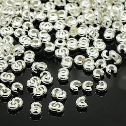 Brass Crimp Beads Covers, Cadmium Free&Lead Free, Round, Silver Color Plated, About 3.2mm In Diameter, 2.2mm Thick, Hole: 1mm, about 222pcs/10g