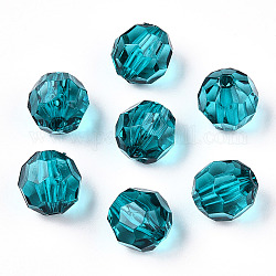 Perles en acrylique transparente, facette, ronde, sarcelle, 10x9.5mm, Trou: 1.8mm, environ 990 pcs/500 g