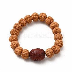 Bracelet bodhi bouddha mala perles, bracelets extensibles ronds en perles de rudraksha naturelles pour femmes, chocolat, diamètre intérieur: 2-1/2 pouce (6.5 cm)