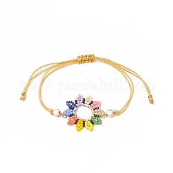 Bracelet de perles de tournesol tressées en graines de verre, bracelet réglable en nylon pour femme, colorées, diamètre intérieur: 5/8~3-1/8 pouce (1.5~8 cm)