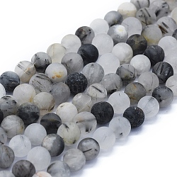 Chapelets de perles en quartz de rutile naturel, mat, ronde, 8mm, Trou: 1mm, Environ 48~49 pcs/chapelet, 15.35 pouce (39 cm)