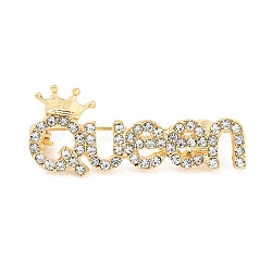 Броши сплав горный хрусталь, Слово королева с булавками в виде короны для женщин, золотые, 15x36x2.5 мм