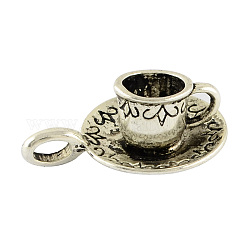 Coffee Cup Tibetan Style Alloy Pendants, Waitress Charms, Cadmium Free & Nickel Free & Lead Free, Antique Silver, 26x18.5x10mm, Hole: 2.5x4.5mm