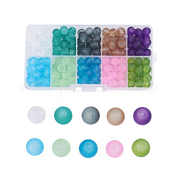 Perle di vetro trasparente, smerigliato, tondo, colore misto, 10mm, Foro: 1.3~1.6 mm, circa 100~105 pc / scatola